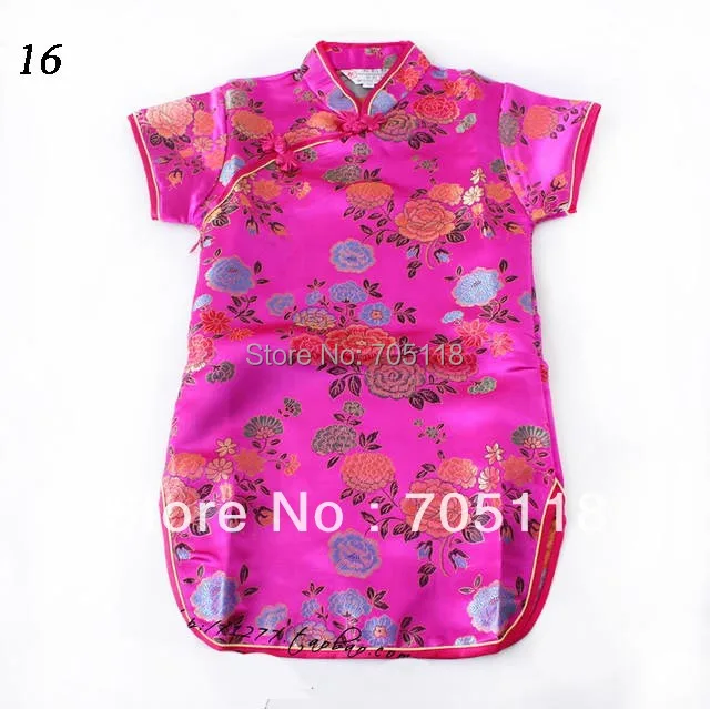 Little girls champagne blossom pattern silk Chinese dress sleeve Children's cheongsam gown Free shipping ! | Детская одежда и