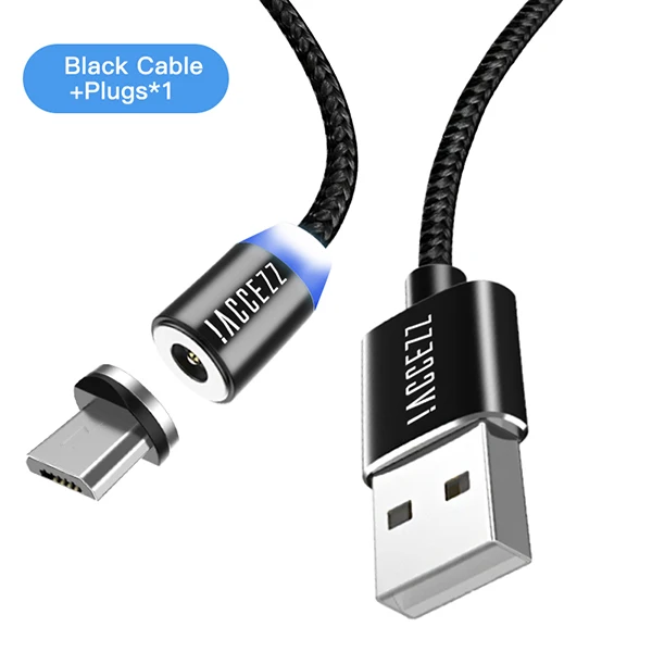 ACCEZZ Магнитный Micro USB Зарядное устройство кабель для samsung huawei sony зарядные кабели 1 2 м для Redmi LG для Android телефонов USB зарядный шнур - Цвет: Black For Micro