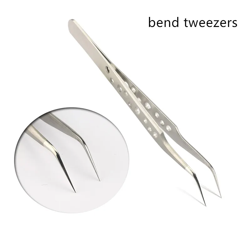 bend Silver 1 шт. Пинцет для ресниц из нержавеющей стали сверхжесткие пинцеты высокоточные антистатические пинцеты для наращивания ресниц - Color: bend Silver