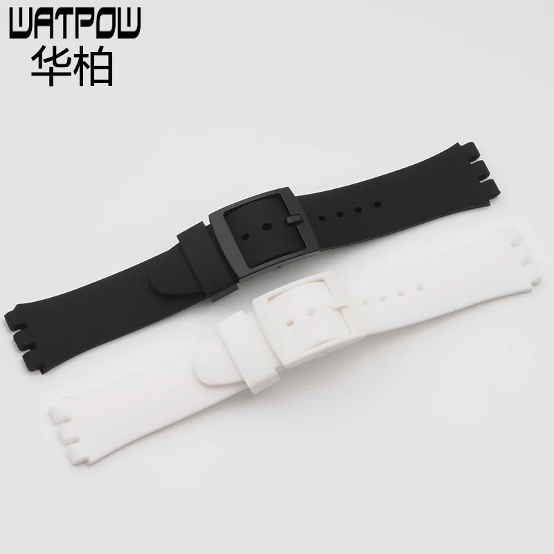 19 мм высокое качество силиконовые белые черные часы с для swatch Мужские ремешок +