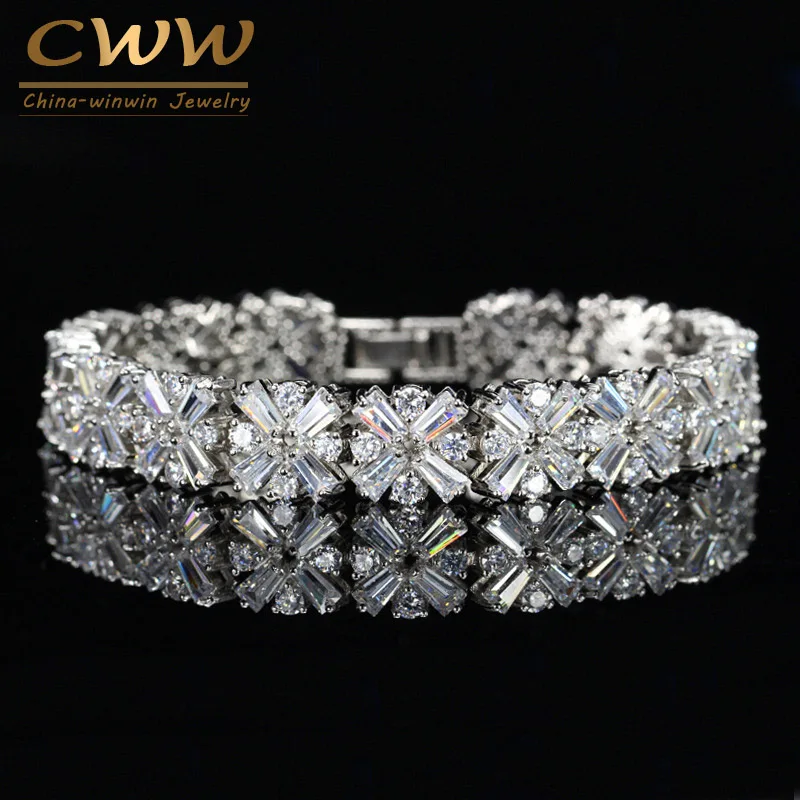 silver CWWZircons хорошее качество кубического циркония установочный светильник желтого золота Цвет Роскошные невесты браслет для свадебной вечеринки события CB189 - Окраска металла: silver
