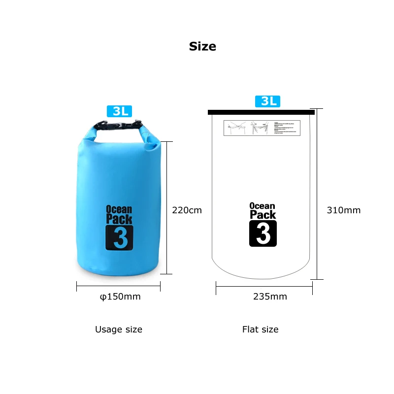 Водонепроницаемая водонепроницаемая сумка 3 л для хранения плавания на открытом