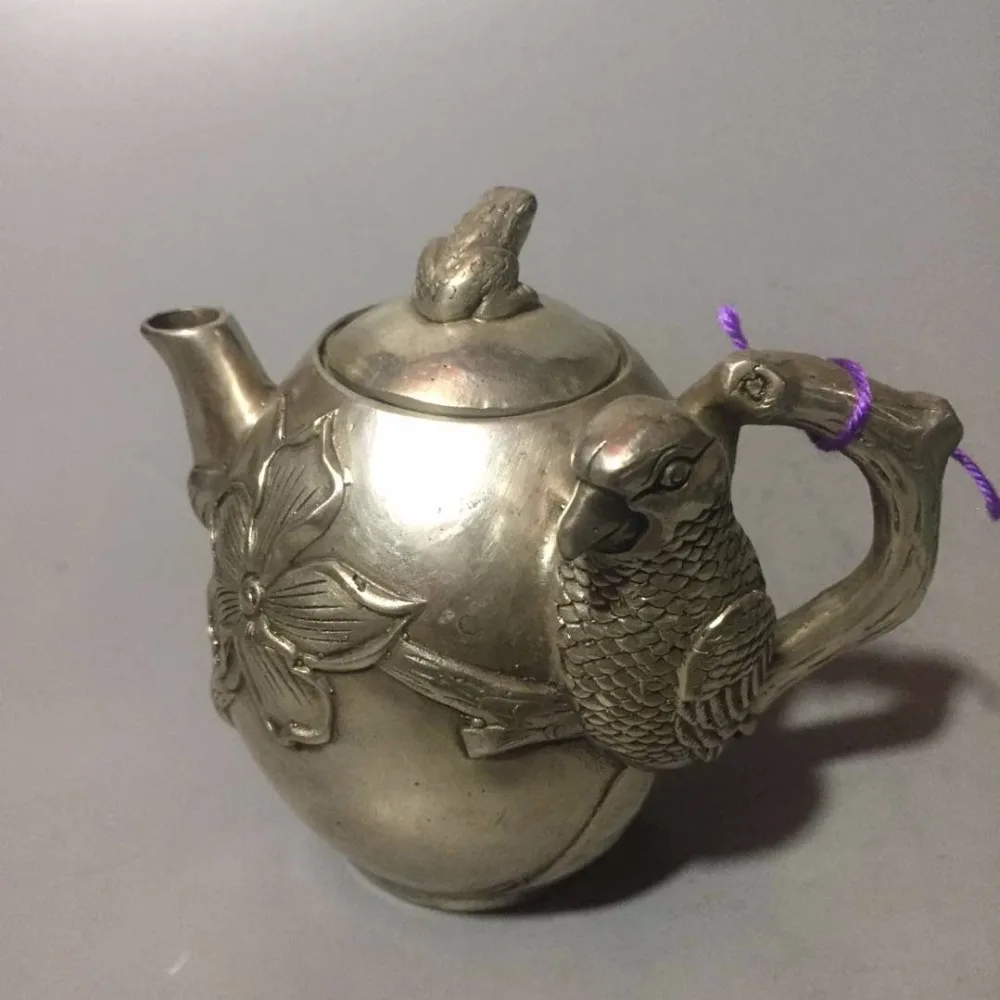 Home decoration Teapot Metal crafts Collection chinese old Silver parrot pot /bird tea | Дом и сад