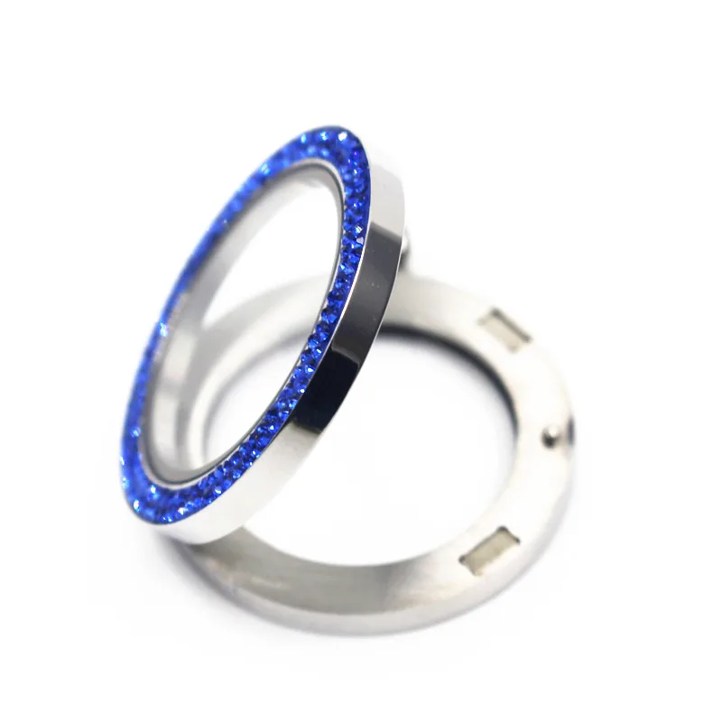 34mm Free Stainless Steel Chain Magnet Blue Crystal Floating Lockets Necklace Silver Big Glass Locket Pendant Jewelry | Украшения и