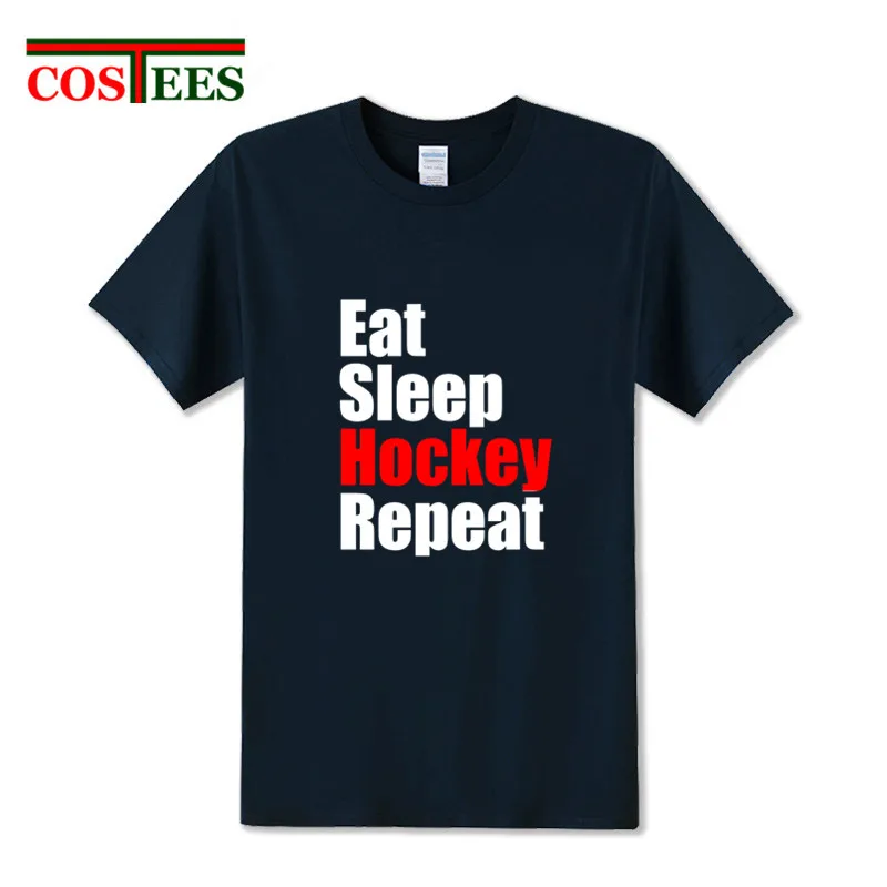 2018 Простые Летние Стильные мужские футболки с буквенным принтом Eat Sleep Hockey Repeat