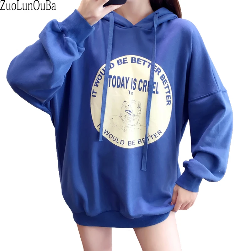 

Зимнее пальто Zuolunouba, повседневная одежда большого размера, длинный пуловер с мультяшным рисунком, свободные худи с капюшоном и спущенными п...