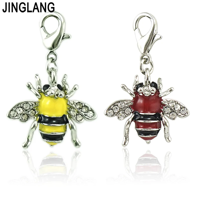 JINGLANG DIY оптовая продажа Rinestone желтая эмаль пчела подвеска Лобстер застежка