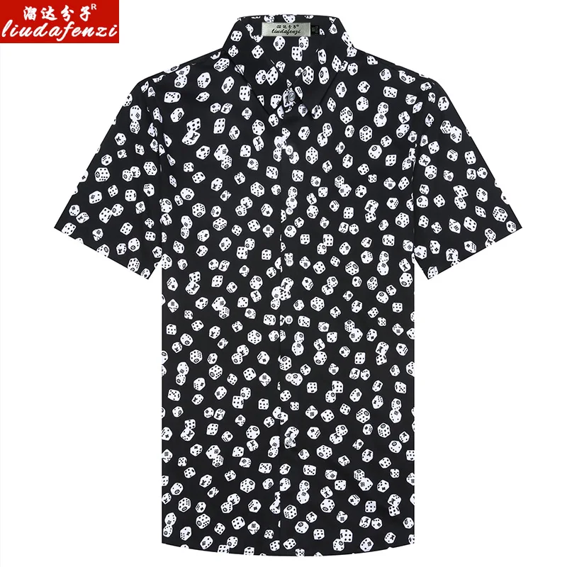 Summer Short Sleeve Shirt Mercerized Cotton Printed Dot Top for Middle-aged Men in | Мужская одежда