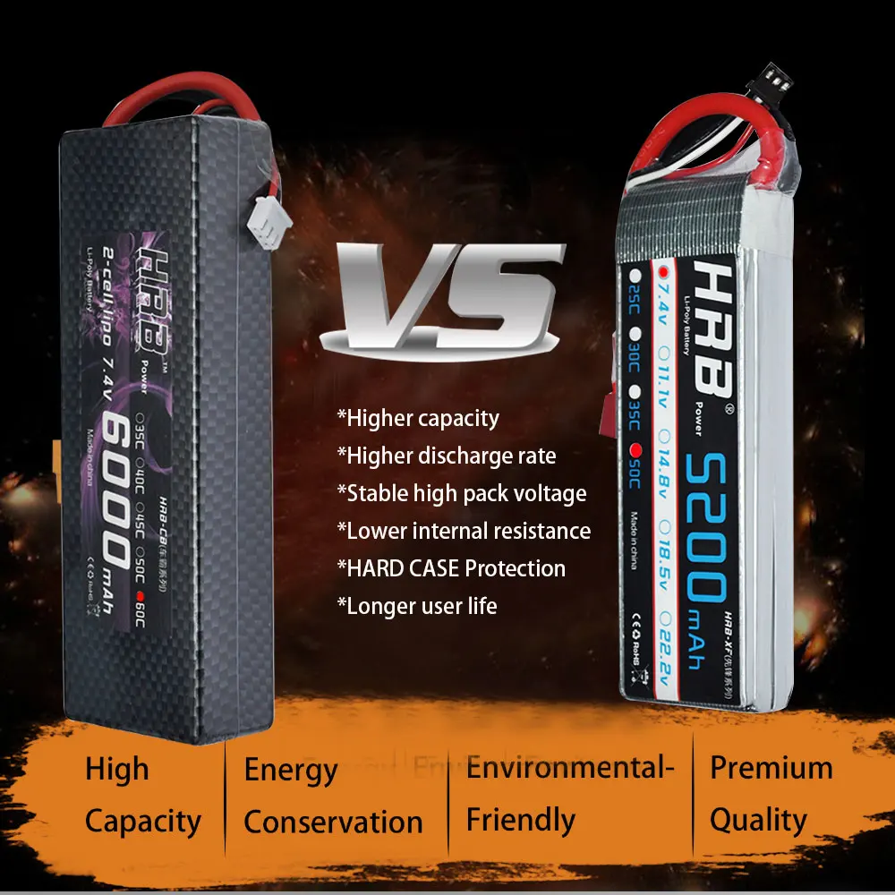 Аккумулятор HRB RC Lipo 7 4 В 11 1 14 8 в 6000 мАч 60C с разъемом XT60 T Deans TRX EC5 XT90 Жесткий Чехол для