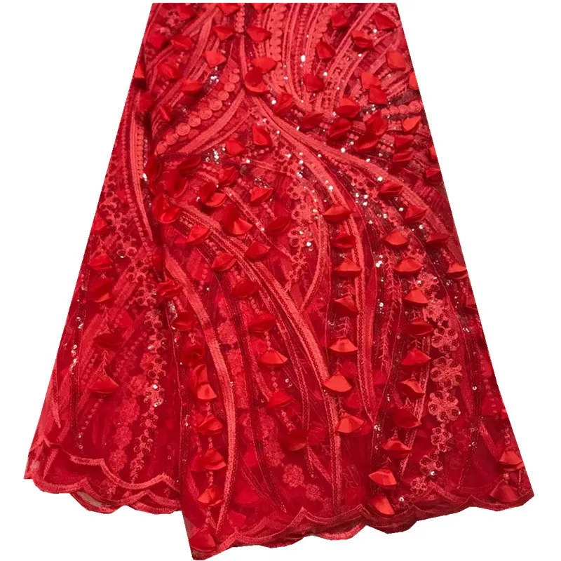 

Red 3d Lace Fabric With stones New design African Lace Fabric 2018 High Quality 3d Flower Fabric With stones For Wedding 925