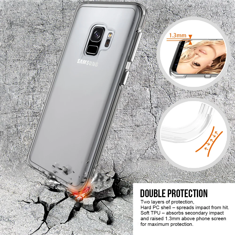 Cases For Samsung Galaxy S9 Plus Crystal Clear Hard Back Cover Soft TPU Silicone Bumper Hybrid Shockproof Case S9(HD Clear) |
