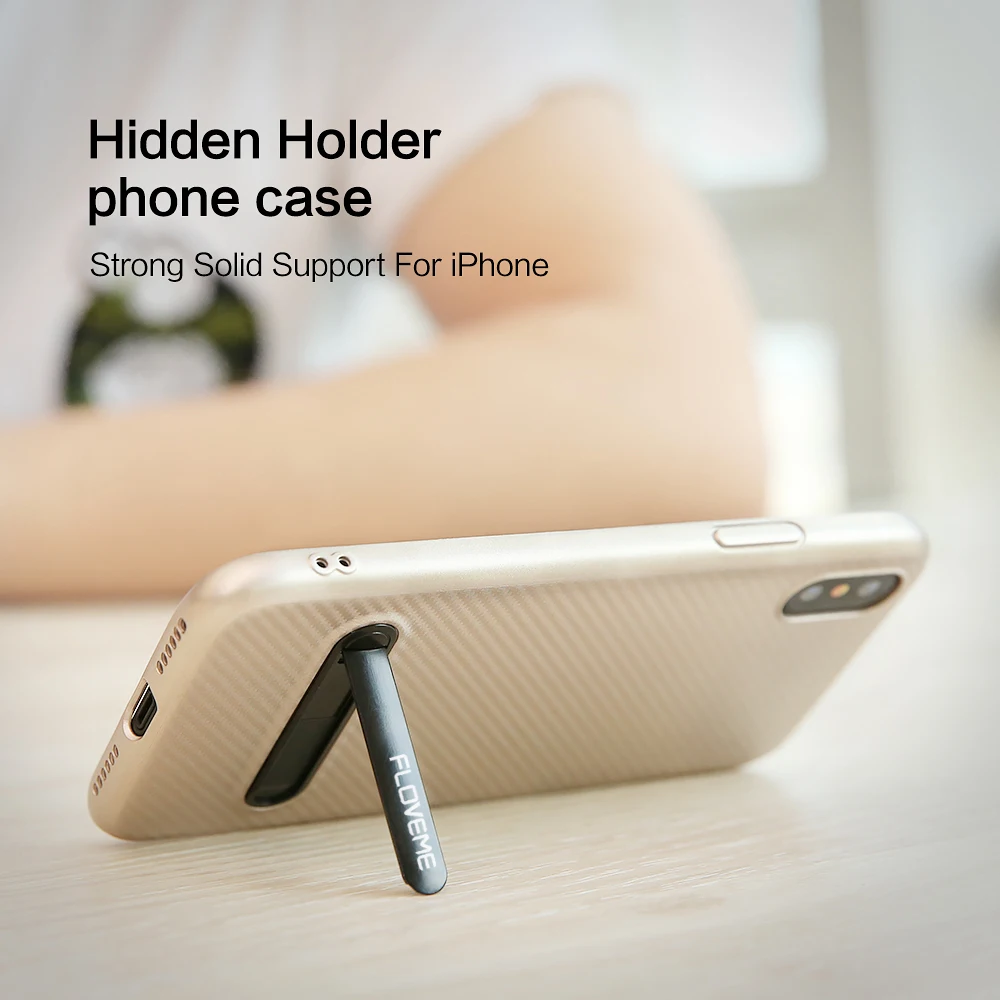 FLOVEME Luxury Holder Case For iPhone 6 6s Plus Carbo Fibre Back Cover 7 8 X Full Protective Phone Capinhas |