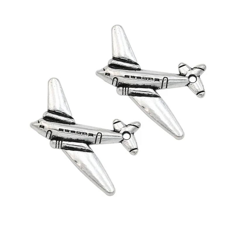 

Антикварные посеребренные Подвески в виде самолета, подвеска для ожерелья, браслеты, ювелирное изделие, сделай сам, ручная работа, 29x25мм