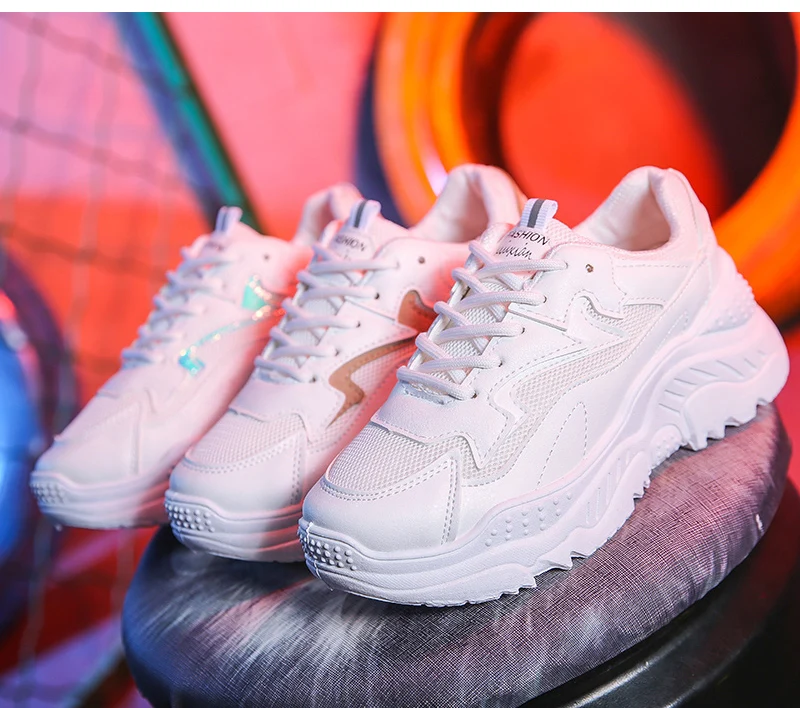 Women Shoes Fashion Vulcanize Shoes With 5cm Chunky Sneakers Women Casual Platform Dad Shoes Female White Basket Femme Krassovki