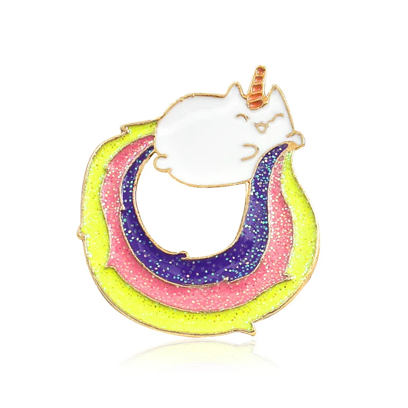 unicorn Брошь в виде животных, насекомых, пчела, королева, банан, дельфин, кошка, скелет, лицо, овца, радуга, единорог, собака и фекалий, эмаль, значок, детские подарки - Окраска металла: unicorn