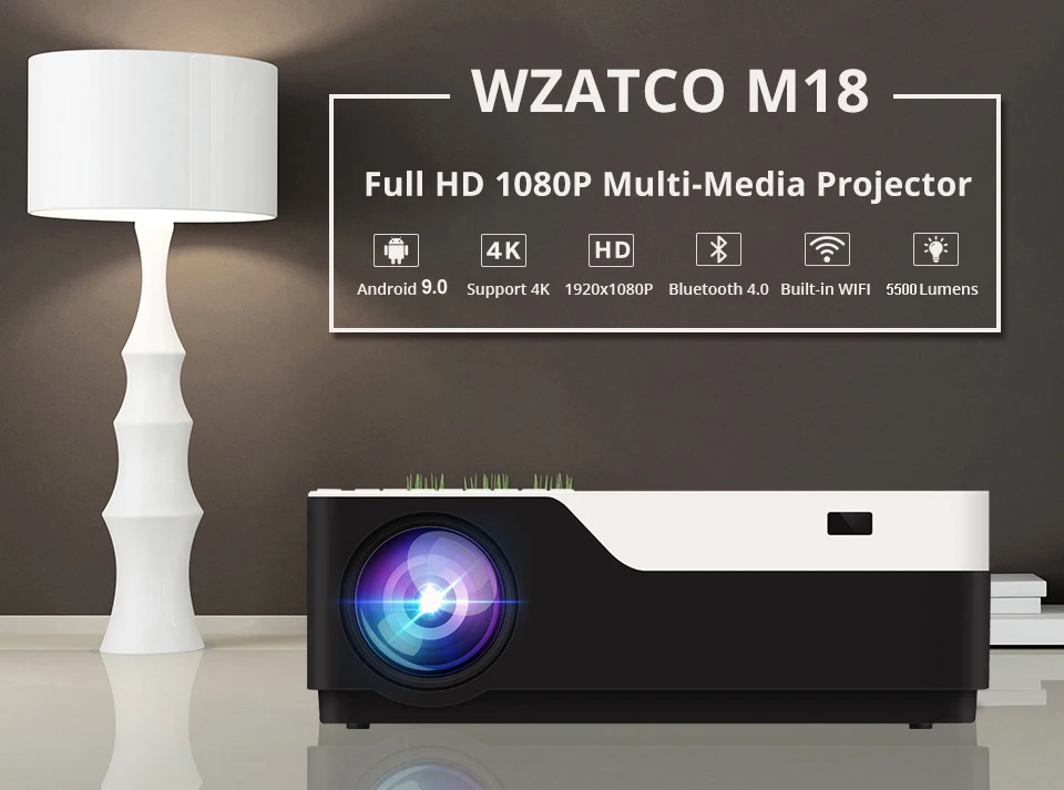 WZATCO 1080P FULL HD светодиодный видеопроектор 5500Lu Android 9,0 wifi поддержка AC3 проектор для игр Кино Домашний кинотеатр