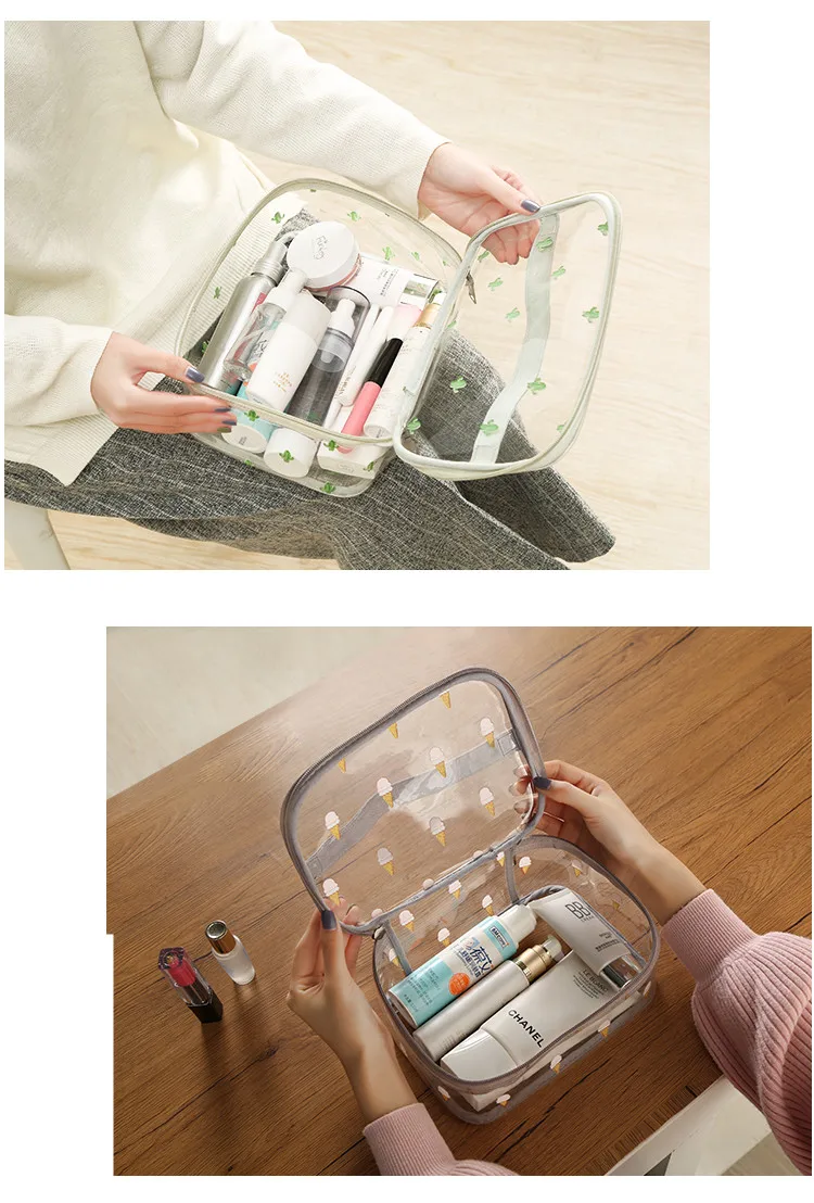 PVC Transparent Waterproof Cosmetic Toiletry Bag Women Travel Necessary Clear Make up Pouch Beauty Vanity Wash Organizer Cases