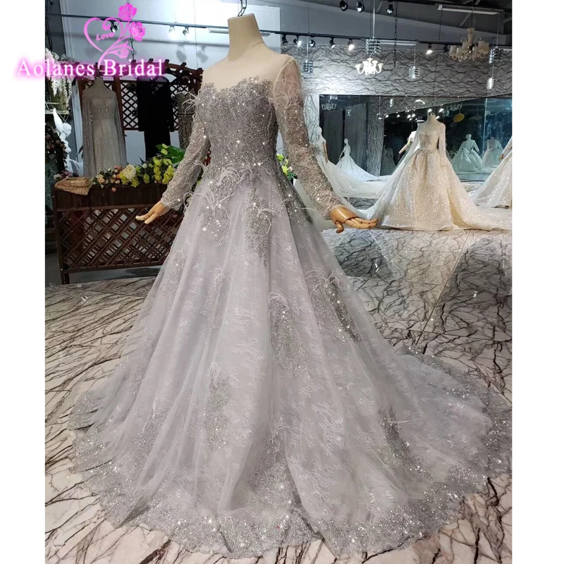 2019 Vestidos De Feathers Gray Blue Prom Dresses Vestido Noite Elegant Cheap Long Beads Lace Appliques Dress | Свадьбы и торжества