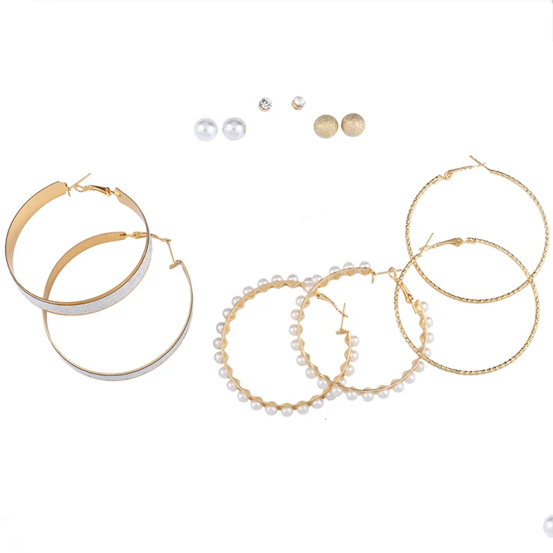 Punk Style Oversize Big Round Gold Hoop Earrings Set For Women Statement Jewelry Female Fashion Pearl Circle Earring ers-q45 | Украшения и
