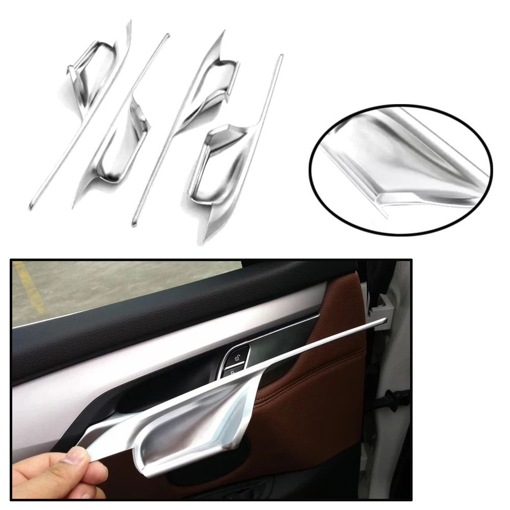 

JEAZEA 4Pcs Chrome Silver Plated Interior Door Handle Bowl Cover Frame Trim For BMW X5 F15 X6 F16 2014 2015 2016 2017 2018