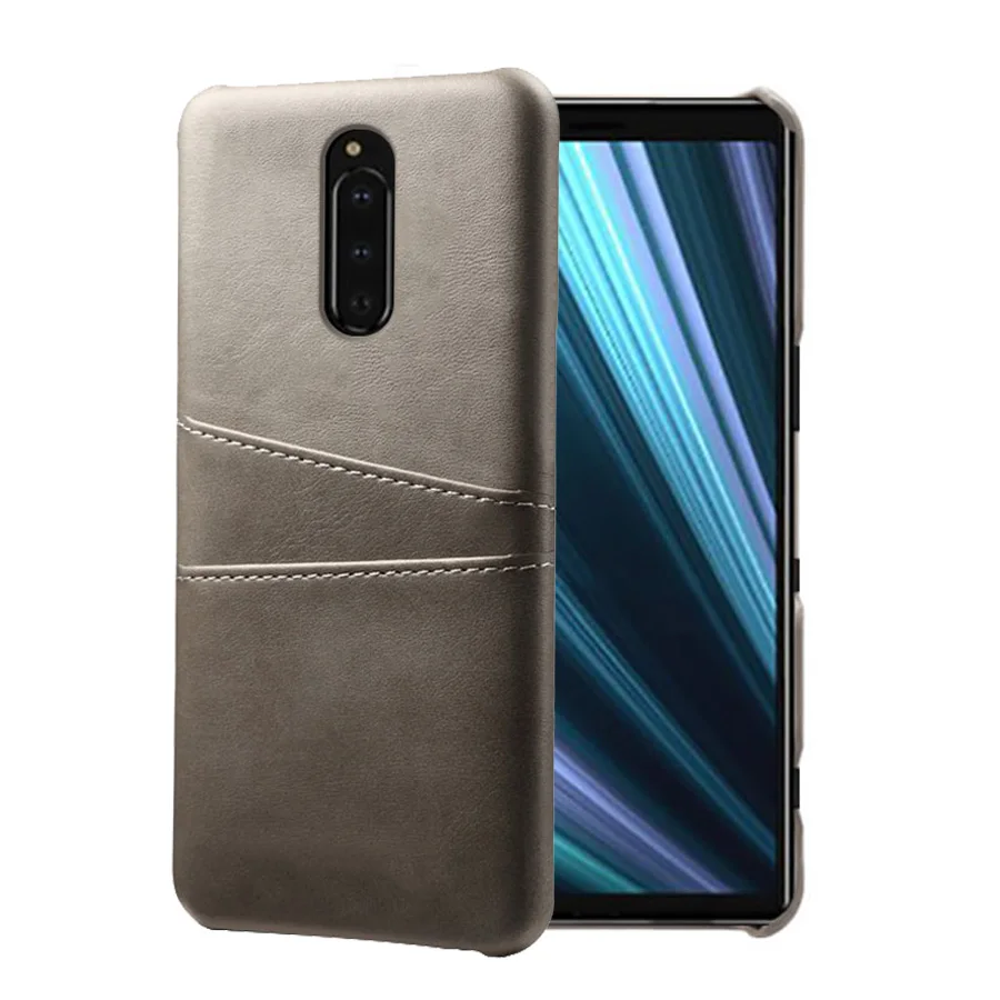 Кожаный держатель для карт чехол для телефона для sony Xperia C4 C5 C6 L1 L3 M5 X Compact XA Ultra XA1 Plus XA2 XA3 Ultra XP L2 чехол для телефона - Цвет: Светло-Серый