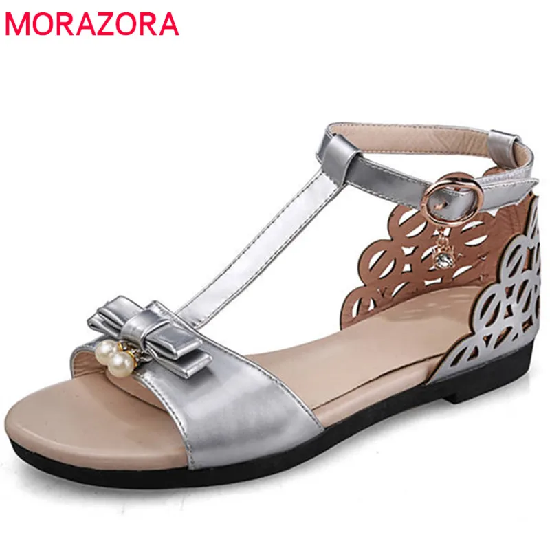 MORAZORA/2018 г. хит продаж женские босоножки Милая повседневная женская обувь с бантом
