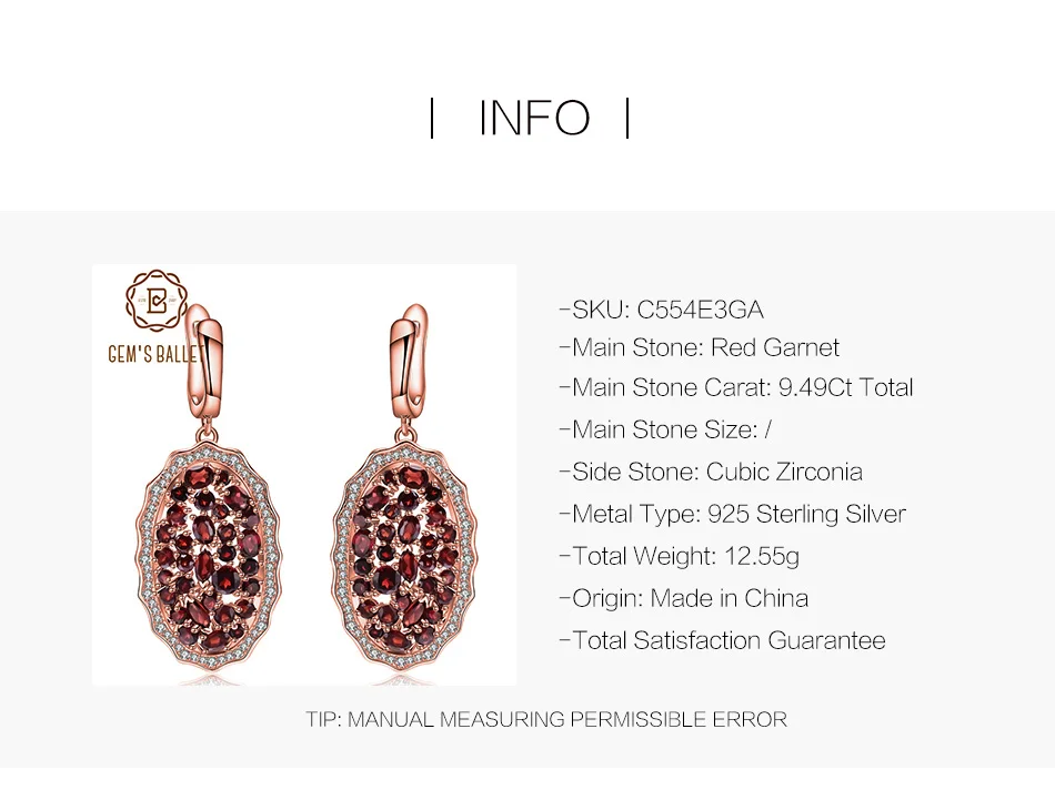 GEM'S BALLET, 9.49Ct, натуральный красный гранат, Серьги с драгоценными камнями, 925 пробы, серебро, Винтажные висячие серьги для женщин, хорошее ювелирное изделие