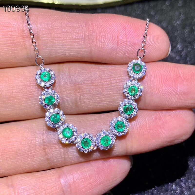 

Natural green emerald Pendant necklace S925 silver Natural gemstone necklace Elegant round Diana chain women party gift jewelery