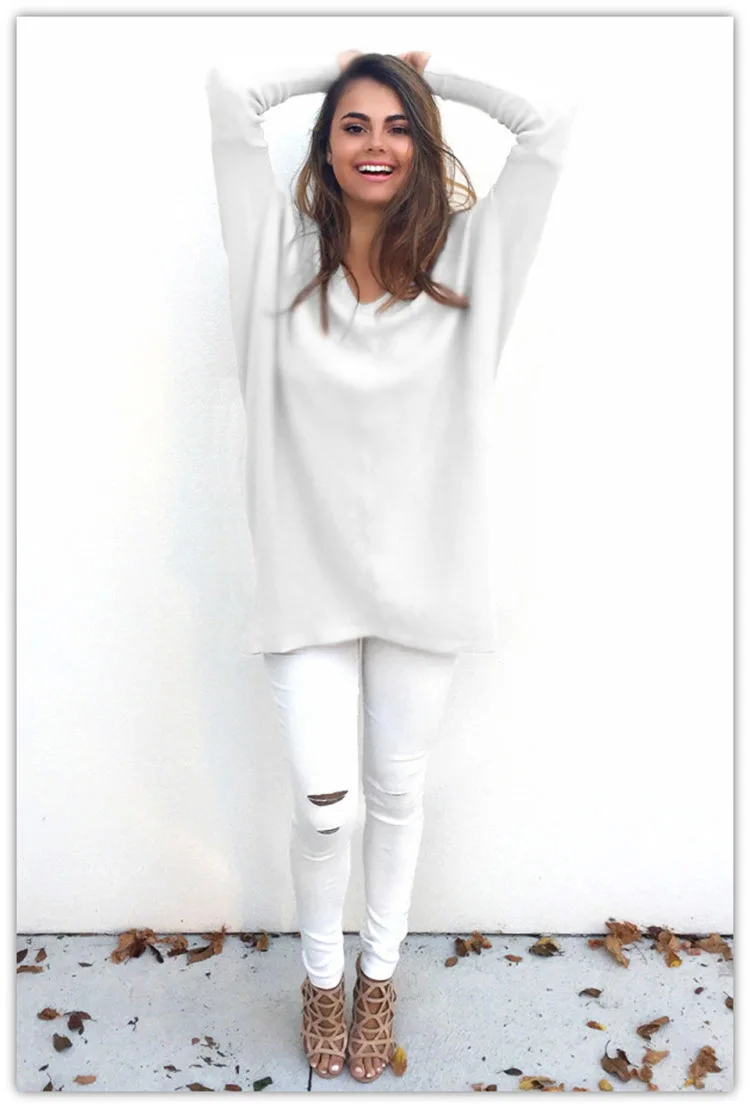 2018 Autumn Winter Sweater Women Round Neck Pullover Knit Large Size Loose Long Sleeves Tops Bottom Shirt | Женская одежда