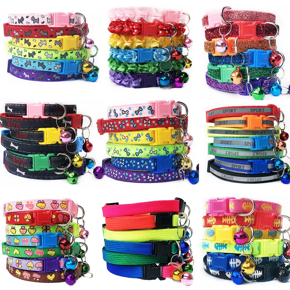 

Wholesale 100pcs Dog Cat Accessories Dog Cat Puppy Collar Bell Adjustablt Buckle Pet Dog Collars Safety Leads For Cat Dog Collar