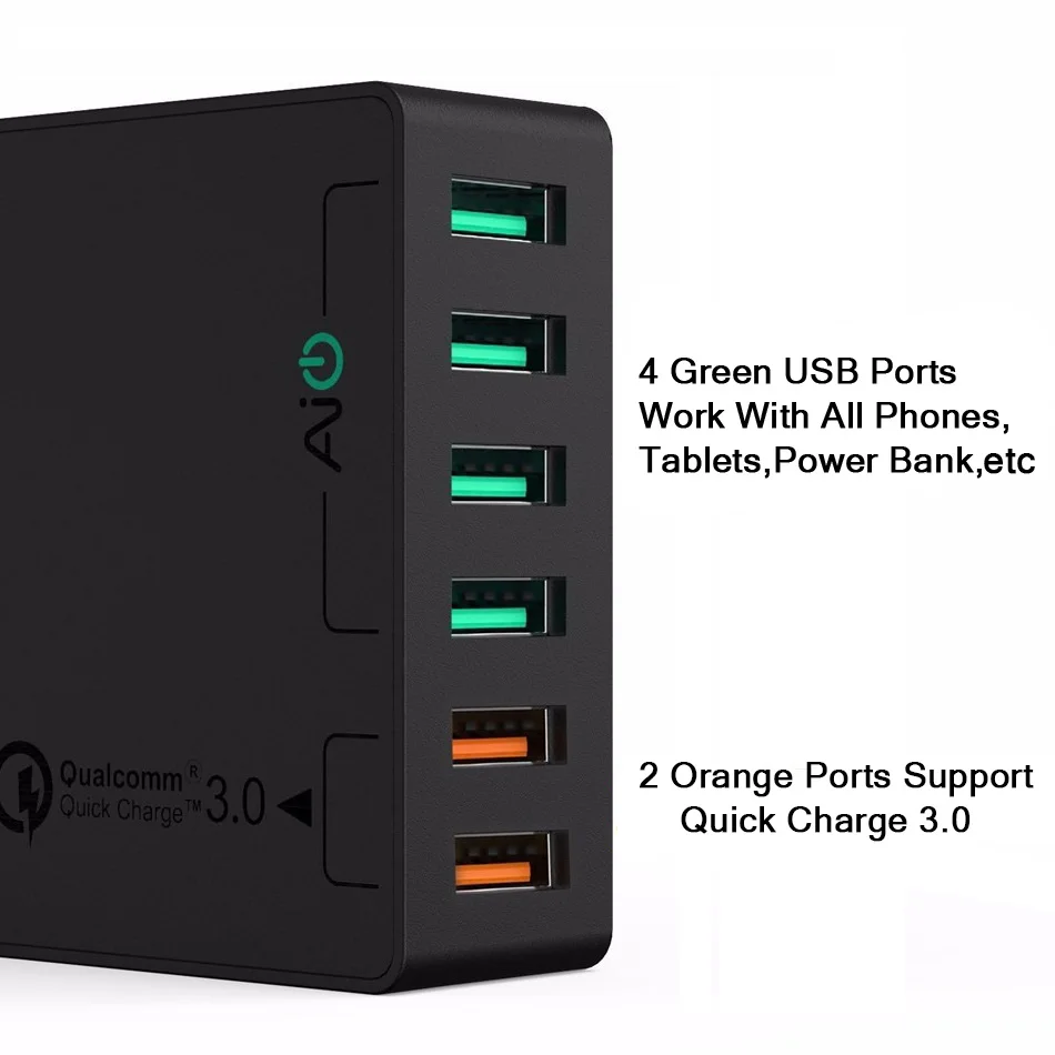 AUKEY Quick Charge 3.0 6 Порты Быстрый Зарядное устройство смартфон Настольный USB для iPhone - Фото №1