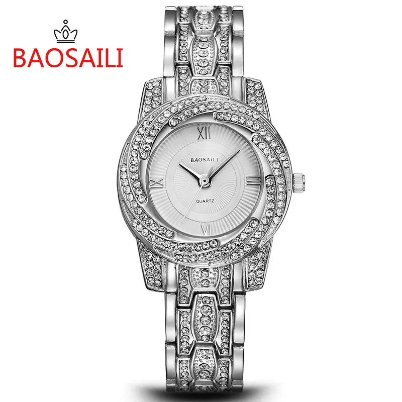 Новинка 2019 роскошные женские часы BAOSAILI стразы золото серебро блестящие под