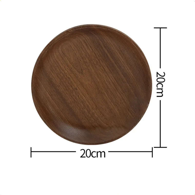 Walnut Wood 20CM Неправильный круглый Массив дерева грецкий орех деревянная тарелка фруктовое блюдо, тарелка чайный поднос десертная обеденная тарелка, столовая посуда набор - Цвет: Walnut Wood 20CM