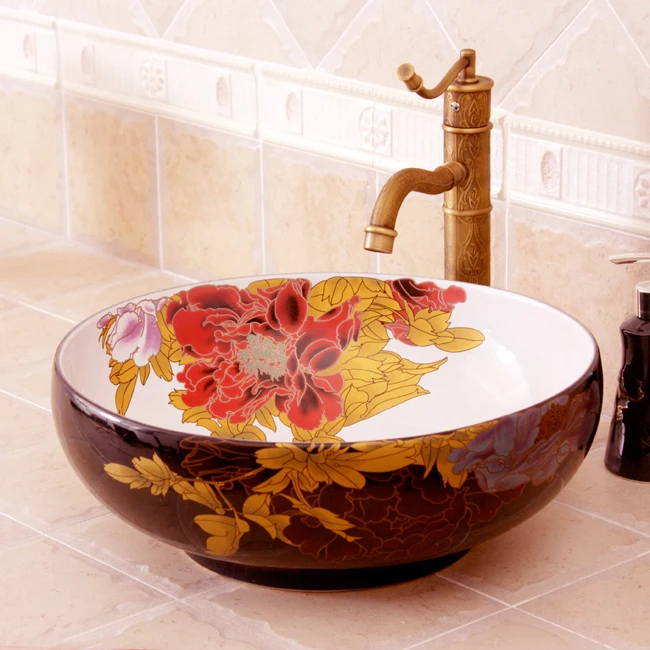 Китайская живопись cordate telosma керамическая искусство Lavabo ванная раковина круглая