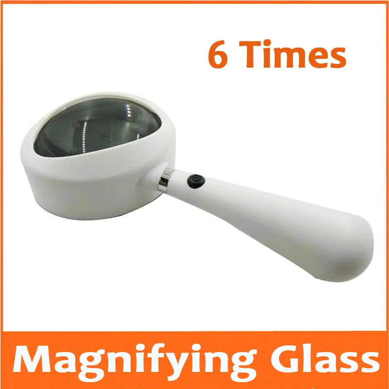 

6X White Pocket Gift LED Children Toys Educational Magnifier 6.5 Times Magnifying Glass Handheld Reading Loupe with 2pcs Lamps