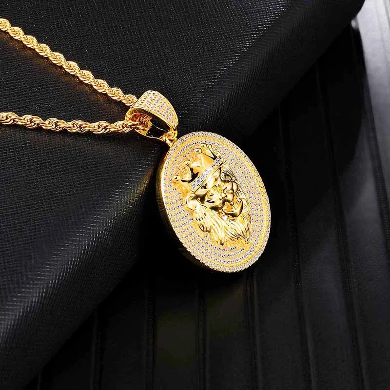 Полный ледяной Bling Лев кубический цирконий CZ ожерелье горный хрусталь Подвески на цепочках и ожерелье s для мужчин хип ювелирные изделия