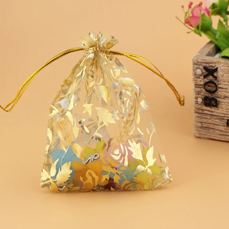 Wholesale 500pcs/lot Drawable Gold Large Organza Bags 17x23cm Favor Wedding Christmas Gift Bag Jewelry Packaging Bags& Pouches