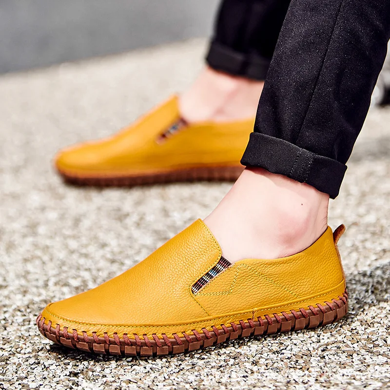 TRAANO Men Genuine Leather Shoes Slip On Black Real Loafers Mens Moccasins Italian Designer CC-077 | Обувь