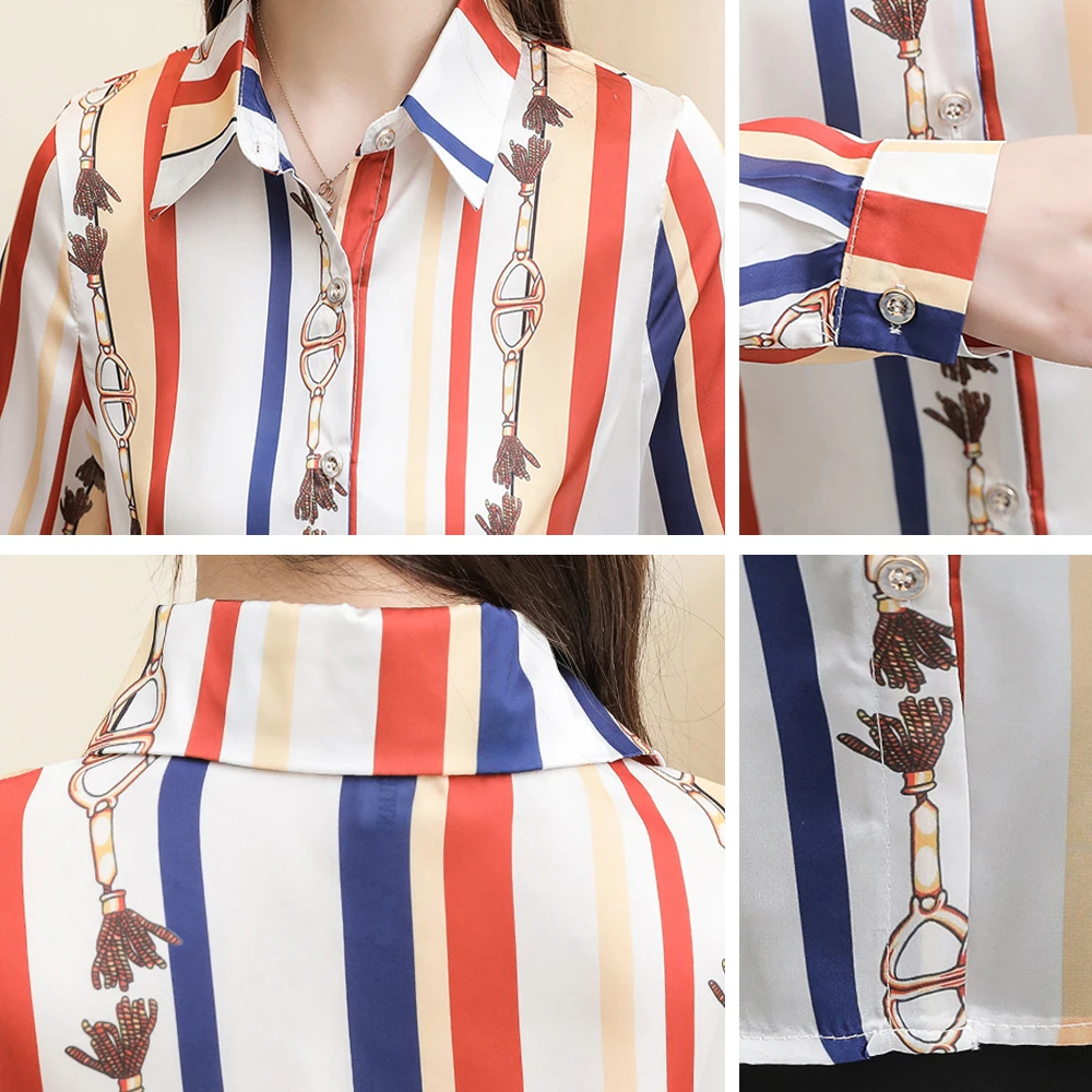 Summer Blouses Vintage Women Long Sleeve Women's Blouse Print Chiffon Shirt Female Elegant Office Lady Korean Slim Causal Shirts