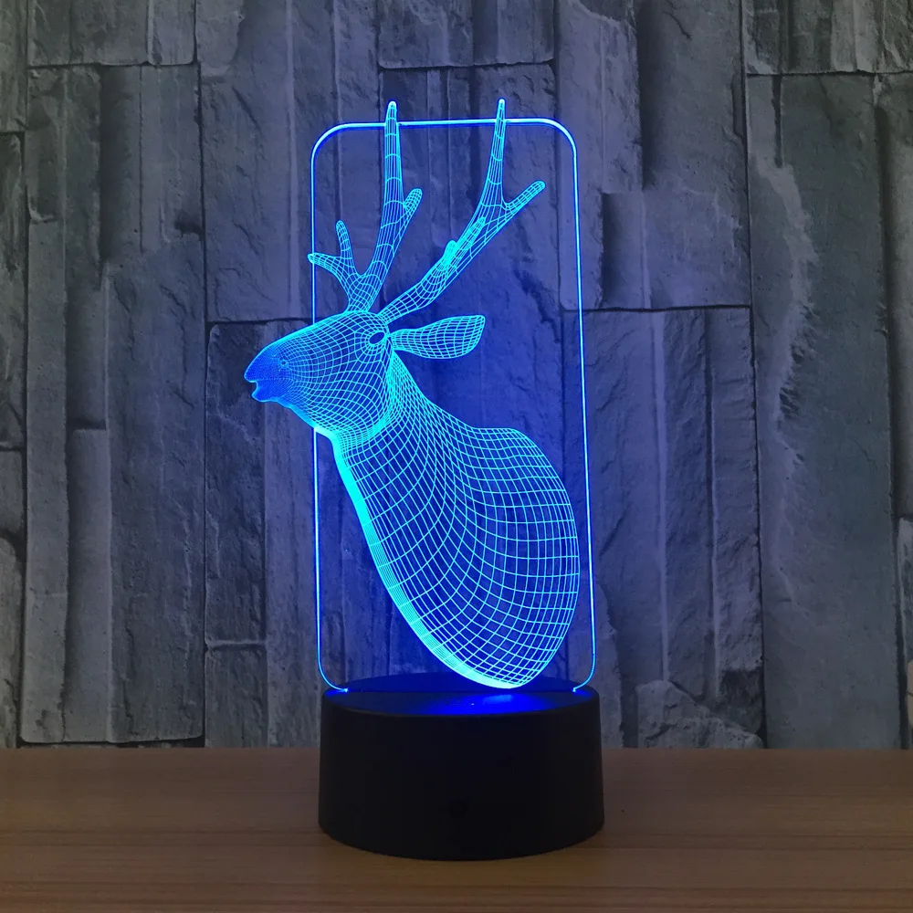 Xmas Deer 3D лампа USB СВЕТОДИОДНЫЙ светильник декор в виде оленя Романтический домашний подарок 7 цветов градиент изменение Фея свет стол Новинка огни