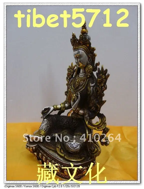 0116P [old craft ] Fast shipping 20cm AISA TIBETAN BUDDHIST BRONZE COATED SILVER SYAMA GREEN TARA BUDDHA STATUE / GIFT (A0314) | Дом и сад