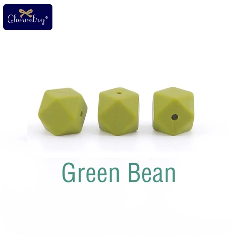 Green Bean 10 шт. 14 мм Детские шестигранные силиконовые бусины Восьмиугольные бусины для самостоятельной сборки соски цепи перле Силиконовые Детские Прорезыватели жевательные бусины детские товары - Цвет: Green Bean