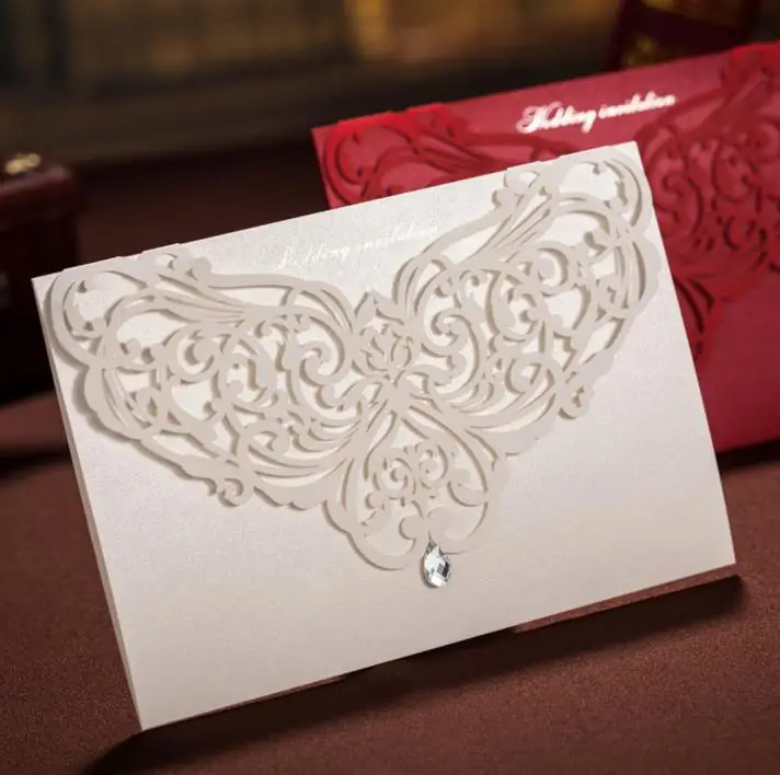 

White Laser Crystal Personalised Wedding Day Evening Party Invitations Cards and Envelopes festive supplies gift