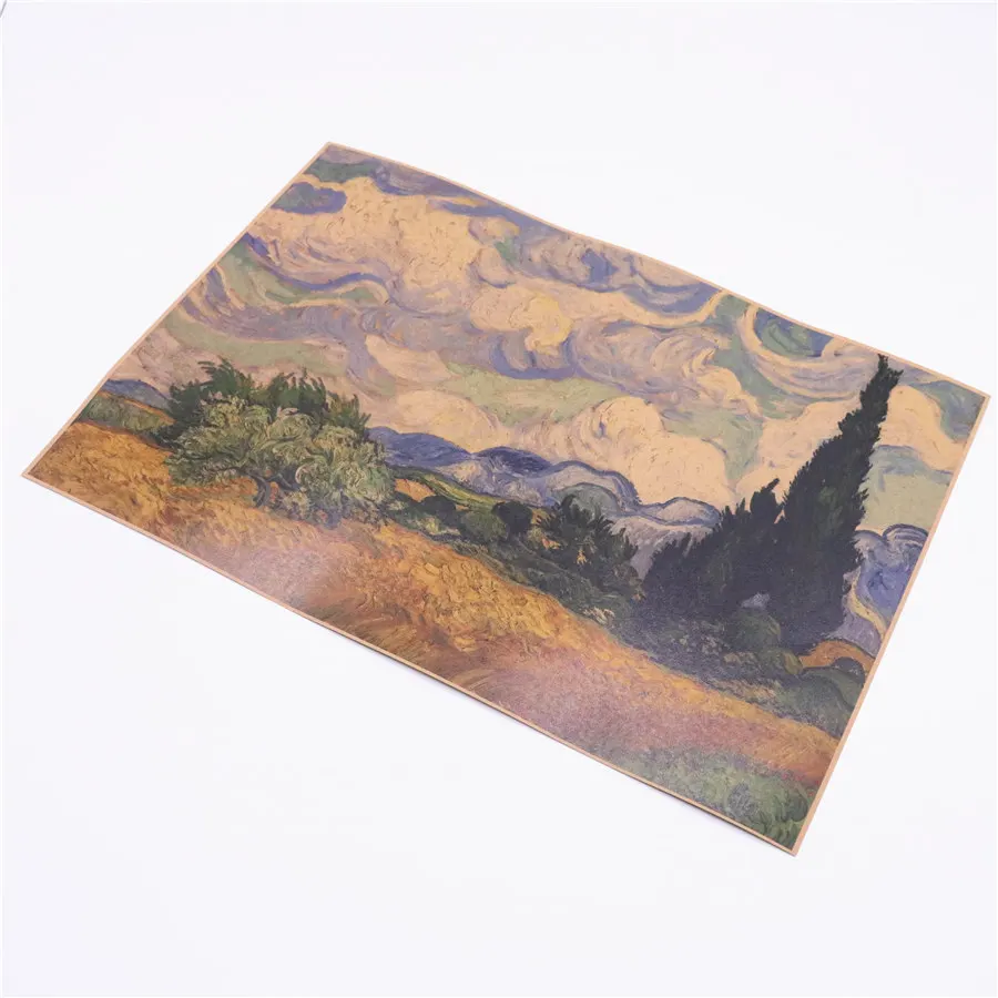 Van Gogh Oil Painting Field Retro Old Art Kraft Paper Home Decor Wall Sticker Bar Cafe Poster FVD 42.5x30.5cm | Дом и сад