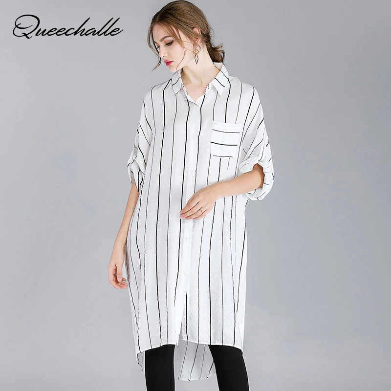 Женская Свободная Повседневная Блузка в черно-белую полоску рубашка с отложным