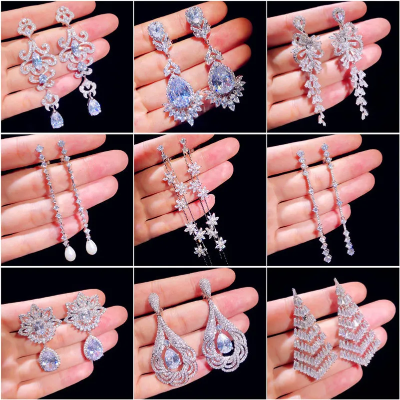 

Solid 925 Drop Earrings For Women Cubic Zirconia Temperament Fine Jewelry Vintage Wedding Earless Hole Ear Clip Aretes
