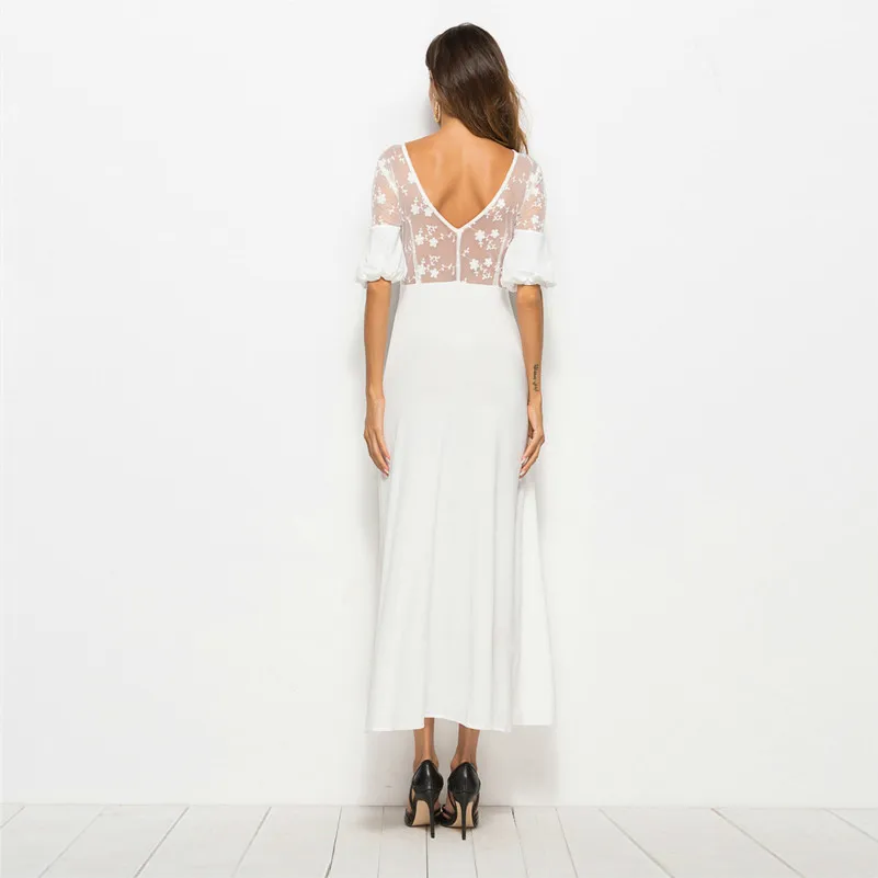 Сексуальный muxu белое кружевное платье Прозрачная Мода vestidos robe femme длинное