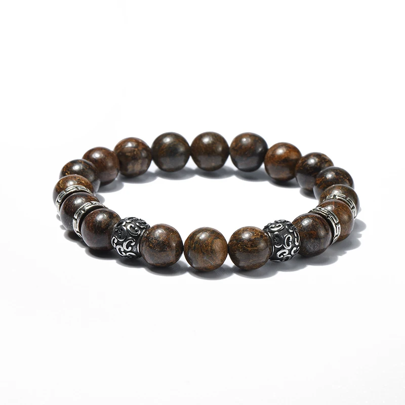Fashion 10mm natural stone beaded grey men bracelets bronzitite stainless steel charm bracelet jewelry | Украшения и аксессуары