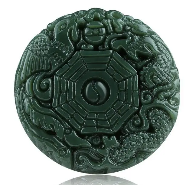 Натуральный зеленый Hetian Jades кулон 3D резной круглый Бага с драконом подвеска