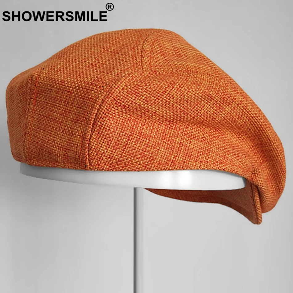 SHOWERSMILE береты, шапка s для женщин, оранжевая хлопковая льняная плоская кепка s, Мужская Классическая однотонная цветная Кепка с утконосом, летняя унисекс Ретро-шляпы